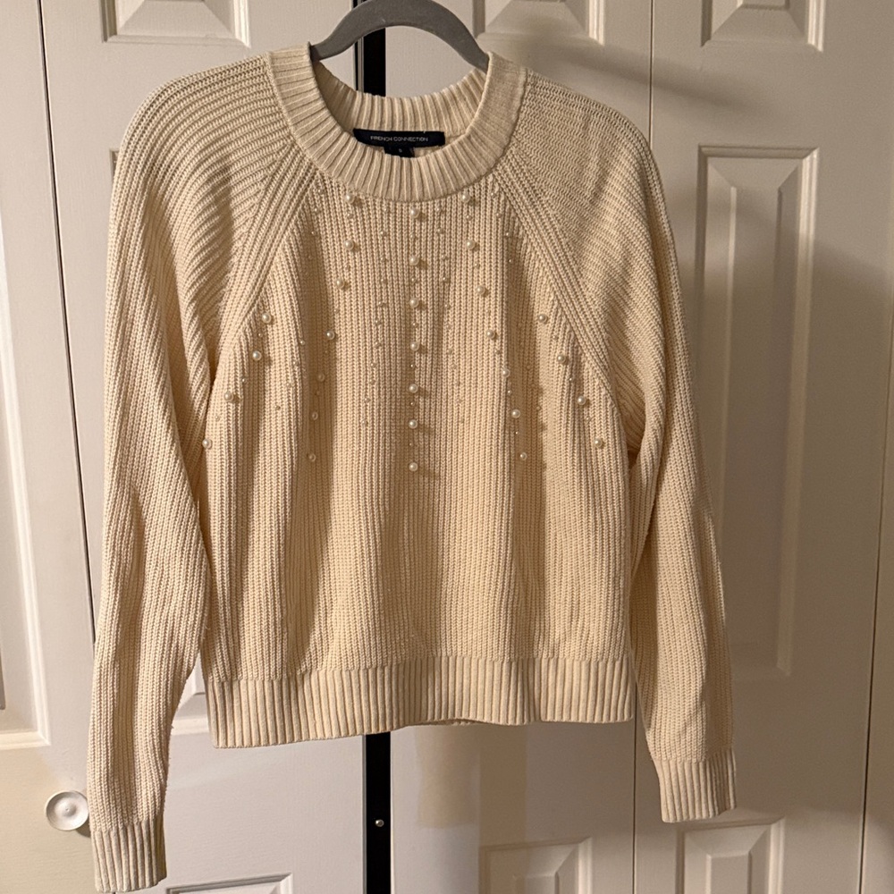 French Connection Cream Sweater with Pearl Details